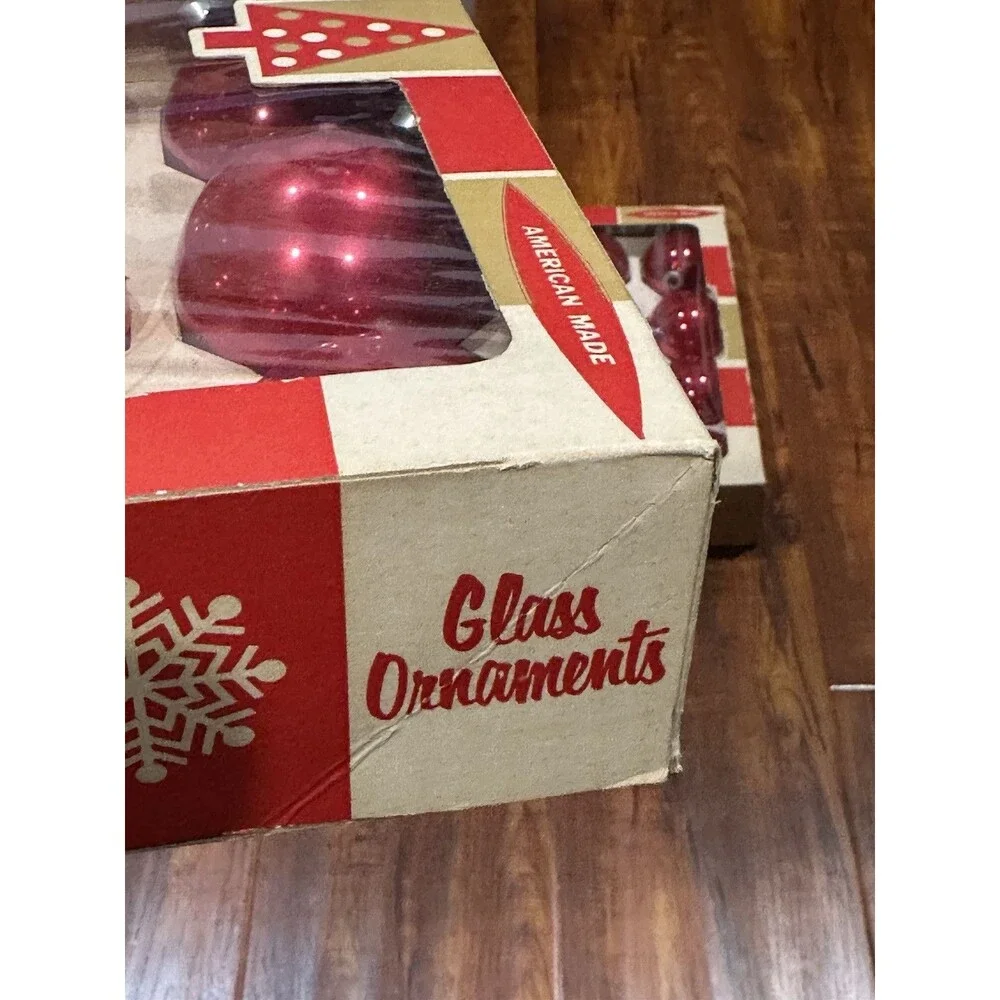 Lot of (36) Vintage Coby Glass Red 2-1/4” Round Christmas Tree Ornaments in Box